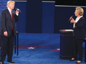 Donald Trump and Hillary Clinton sparred fiercely at the second presidential debate at Washington University in St. Louis, Mo., Oct. 9. Photo: Daniel Acker/Bloomberg/Getty Images.